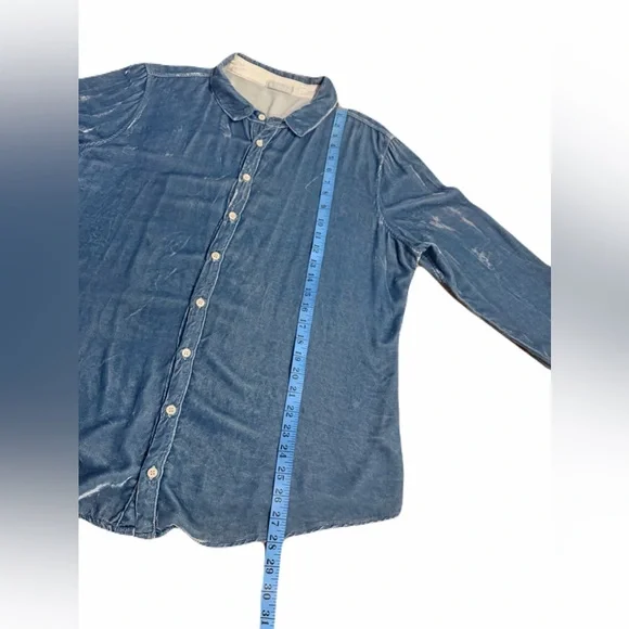 CP Shades Women light blue Velvet Button-Up Shirt XL  Silk Blend Long Sleeve USA - Picture 9 of 11